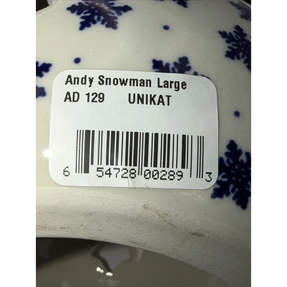 Polish Pottery Snowman Tea Light UNIKAT Winter Snowflake 11.5